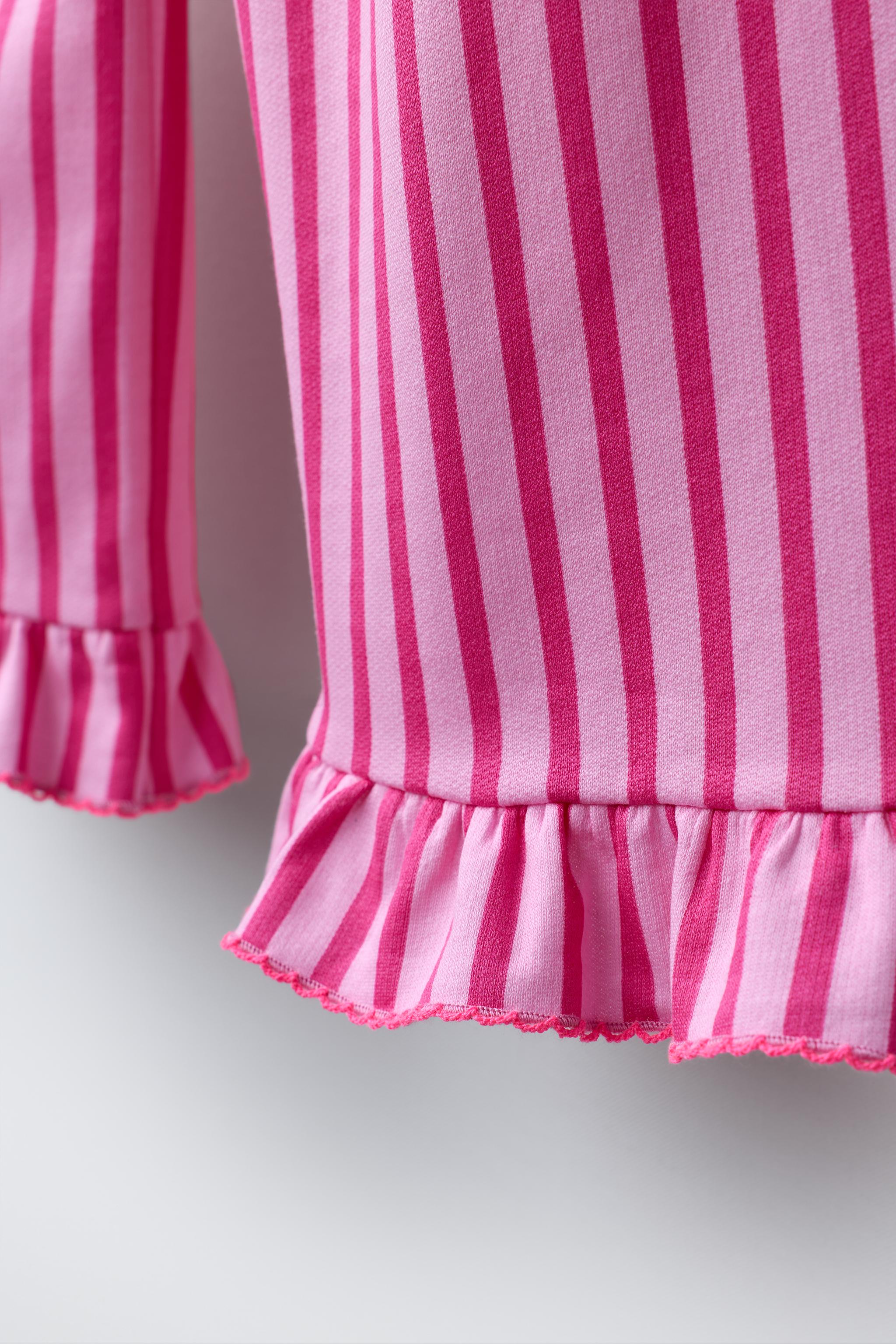 STRIPED CULOTTES WITH RUFFLE AND CONTRASTING PICOT TRIM